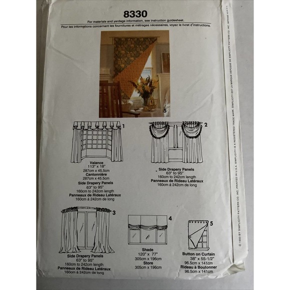 UNCUT NEW Simplicity 8330 Window Treatments Valance Panel Shade Sewing Pattern - Picture 4 of 6